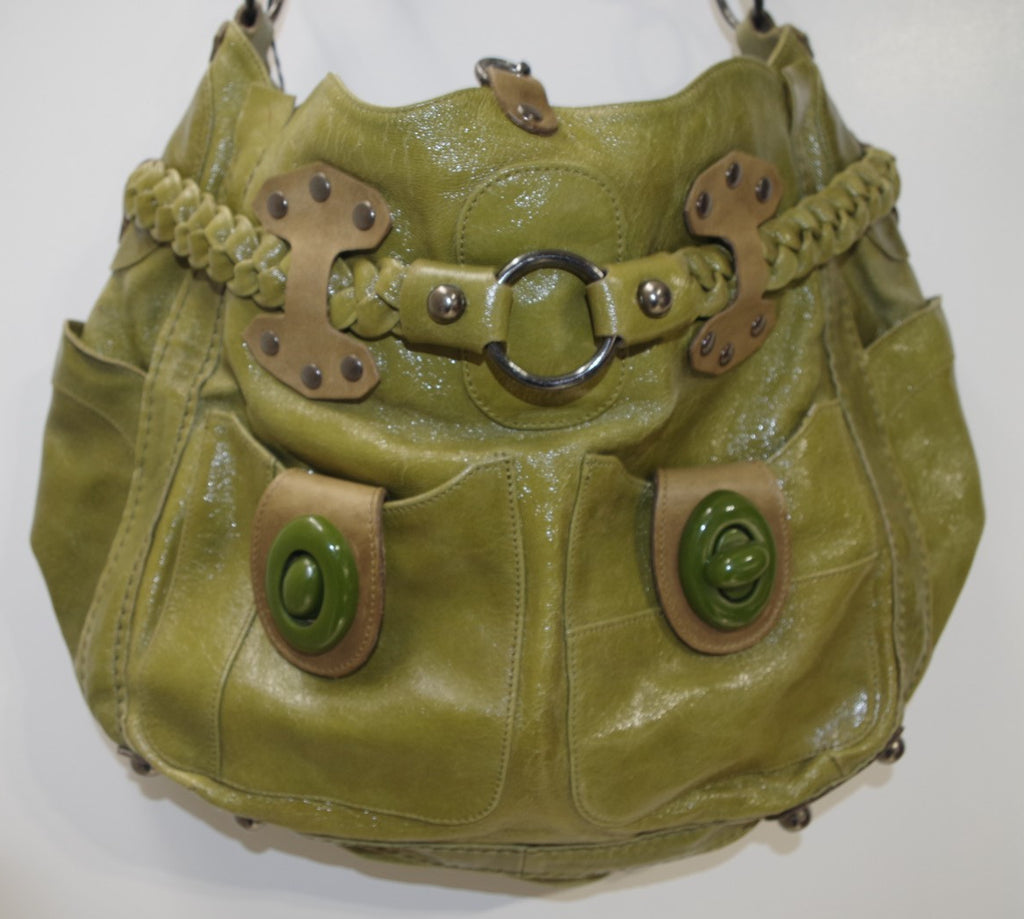 Jamin Puech Green Patent Leather Handbag with Braided Belt