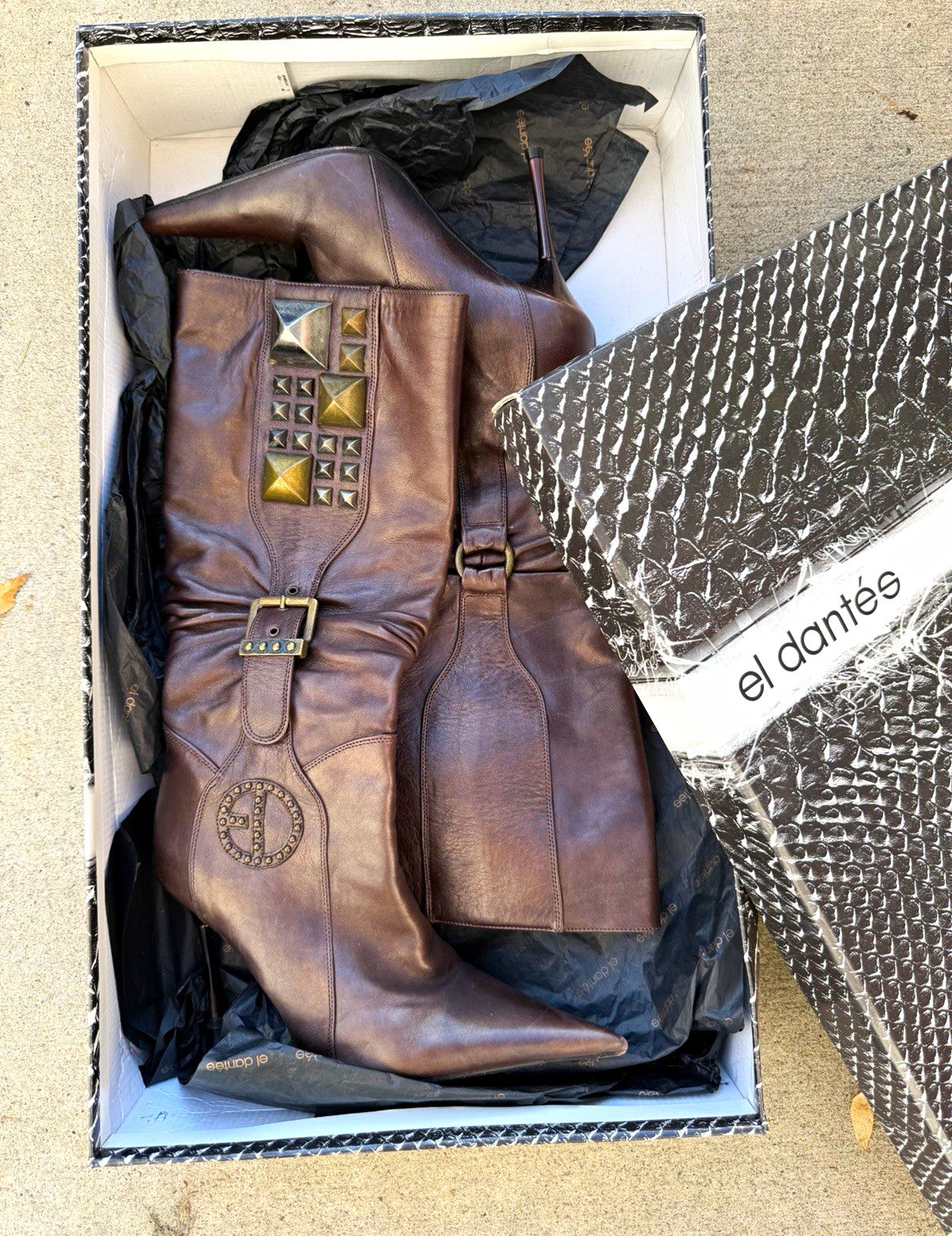 El Dantes Brown Leather Knee High Stiletto Boots Size 6