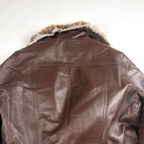 Together Vintage Leather Jacket Small Brown with Fur Trim