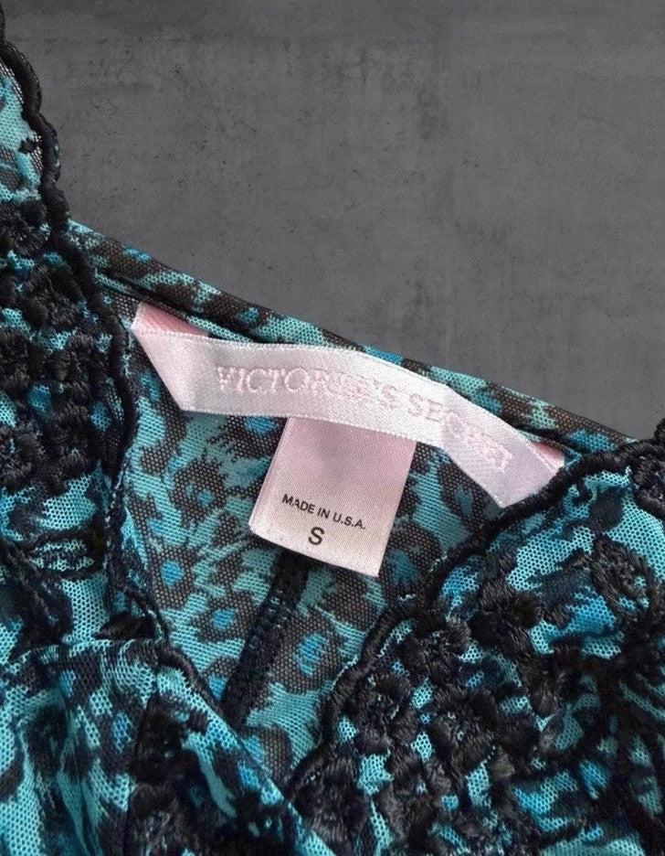 Y2K Victoria’s Secret Blue Leopard Print Lingerie Nightie Slip Dress Size Small