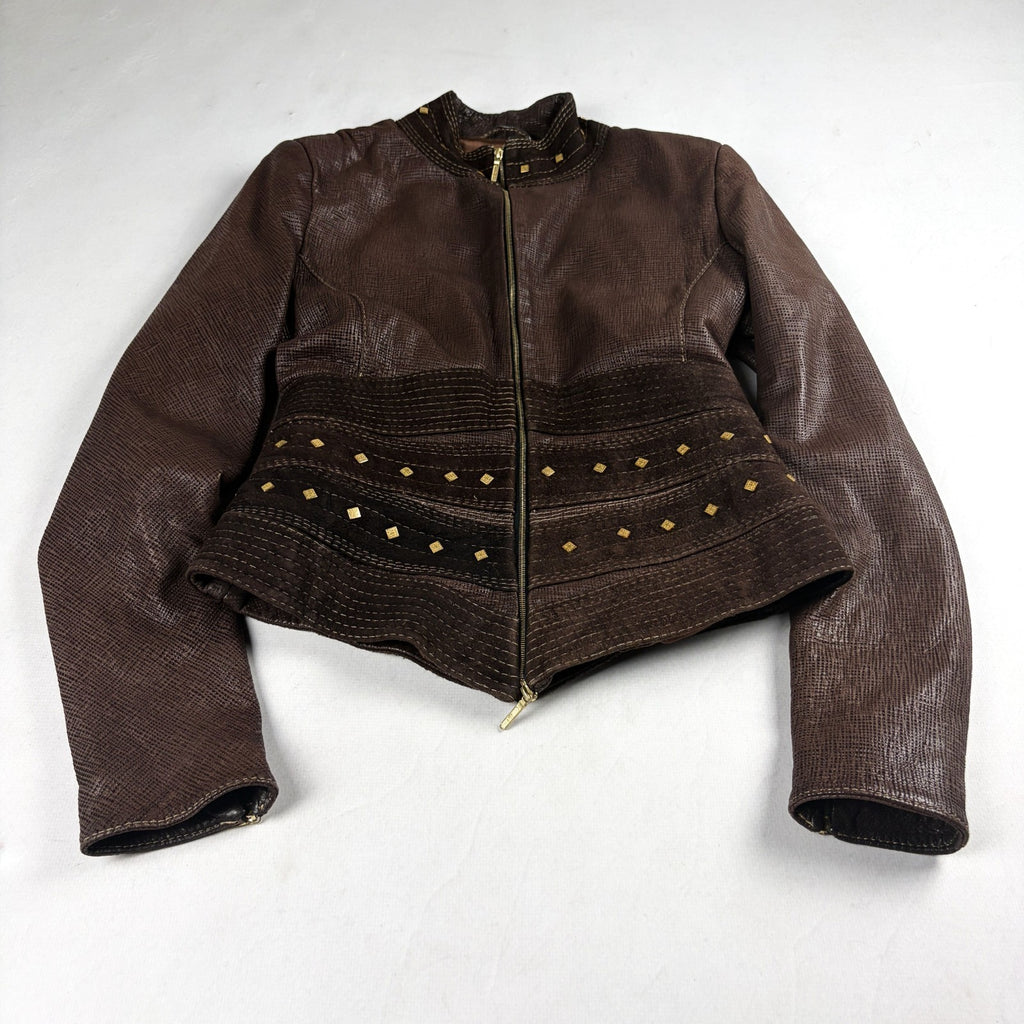 Riri Studded Leather Jacket Brown Small