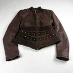 Riri Studded Leather Jacket Brown Small