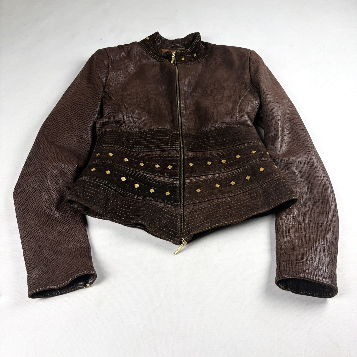 Riri Studded Leather Jacket Brown Small