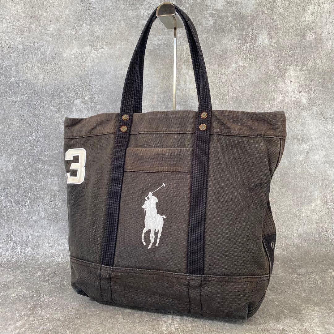 Rare Vintage Polo Ralph Lauren Large Pony Tote Navy black Canvas
