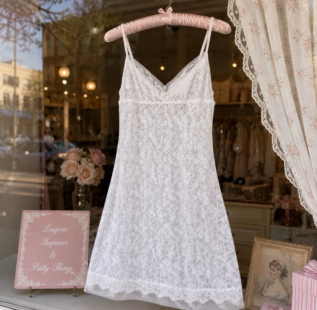 Victoria’s Secret Y2K White Lace Babydoll Slip Dress Nightgown M Coquette Fairy