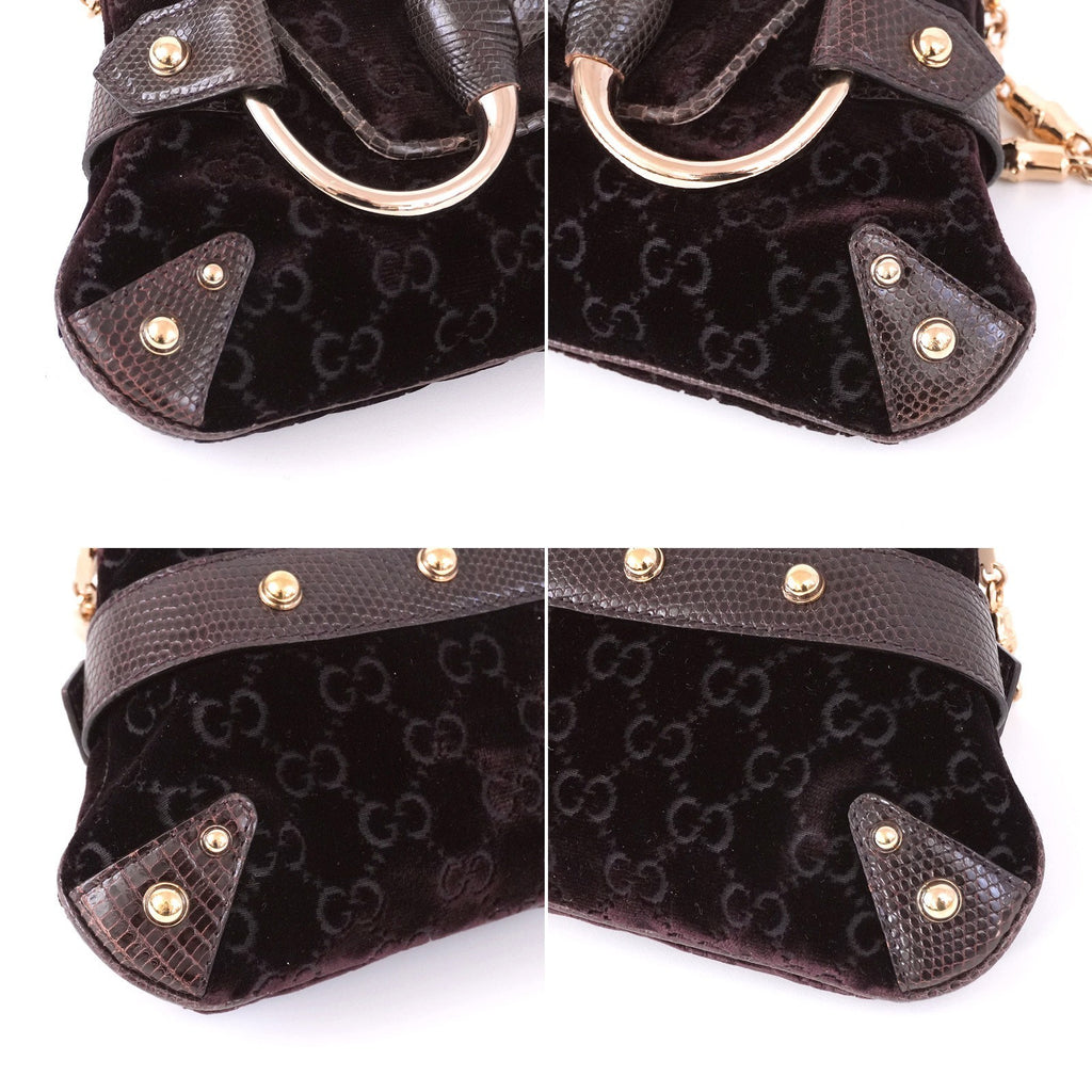 GUCCI GG Velvet Horsebit Gold Chain Shoulder Bag 131471 205118 Auth #57544A