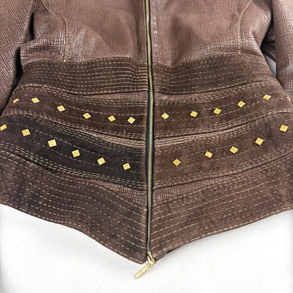 Riri Studded Leather Jacket Brown Small