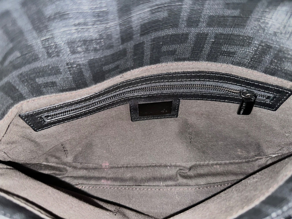 FENDI Baguette Black Woven Zucca Monogram Shoulder Bag