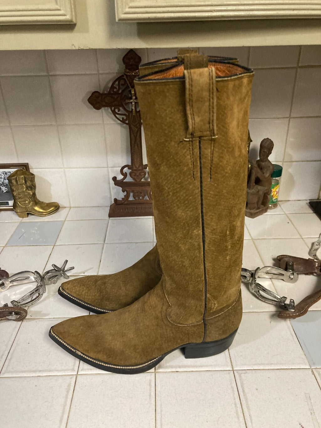 Cowtown Vintage Brown Tall Sueded Western Cowboy Riding Rodeo Ranch Boots 6 D