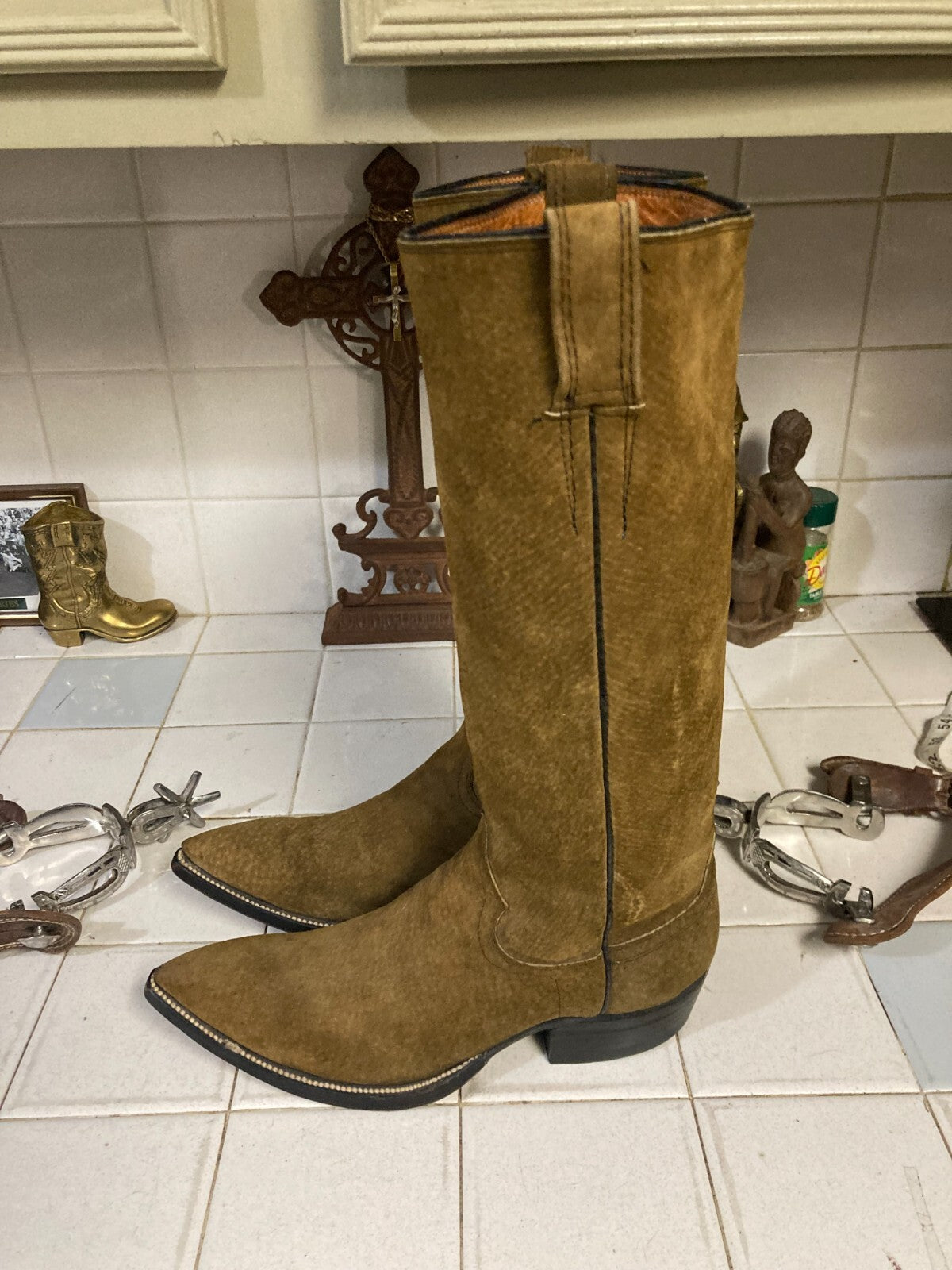 Cowtown Vintage Brown Tall Sueded Western Cowboy Riding Rodeo Ranch Boots 6 D