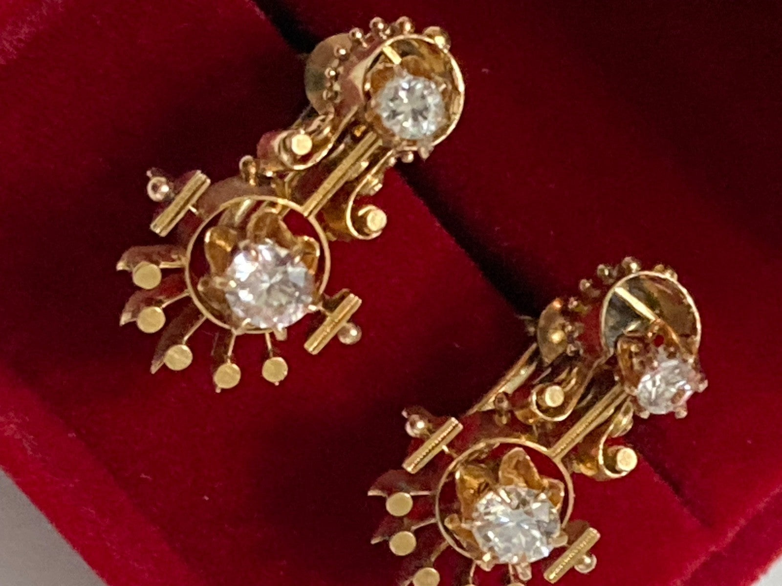 Beautiful Vintage 19th Century Victorian Era ,14k Solid Gold SI Diamond Earrings