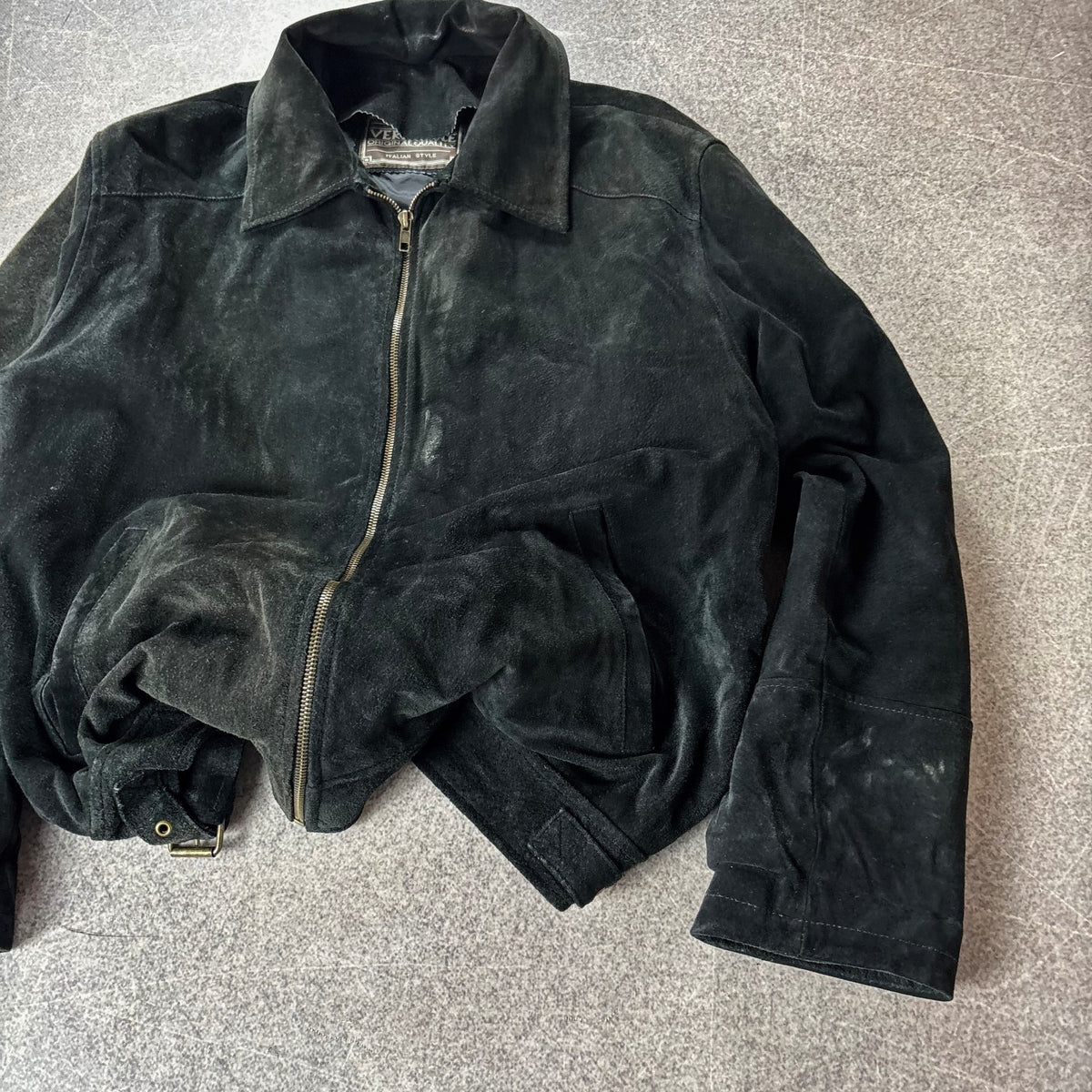 Vintage Black Suede Leather Jacket Italian Style Y2K