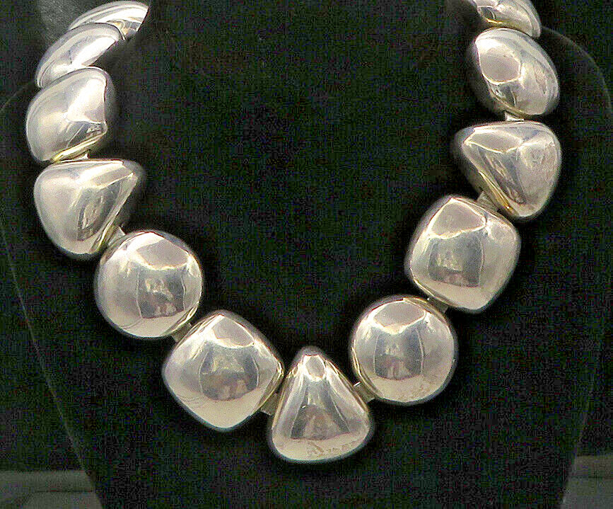 ZINA 925 Sterling Silver Vintage Multi Shaped Large Heavy Necklace NE3603
