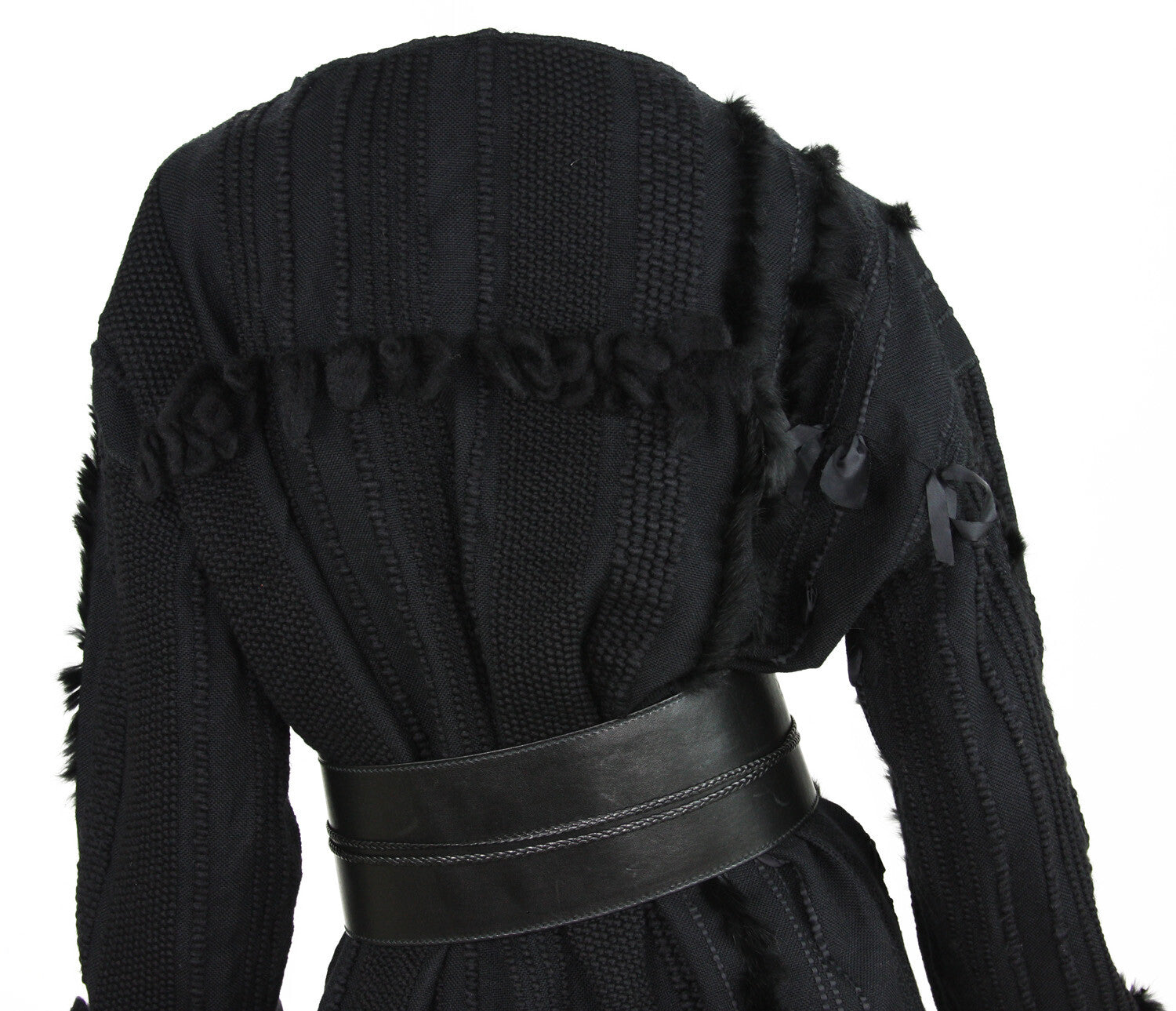 Tom Ford for Gucci F/W 2002 Collection Fox Trim Sweater with Leather Obi Belt 44