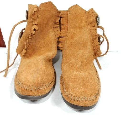 Minnetonka 442 Women's Moccasin US 9 Two Concho Hardsole Brown Suede