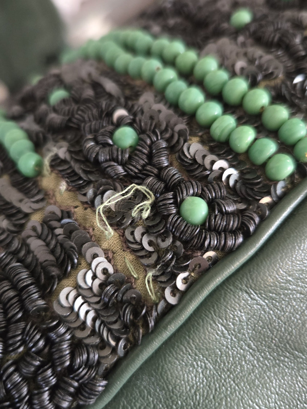 Jamin Puech Paris Beaded Sequin Leather Shoulder Bag Green