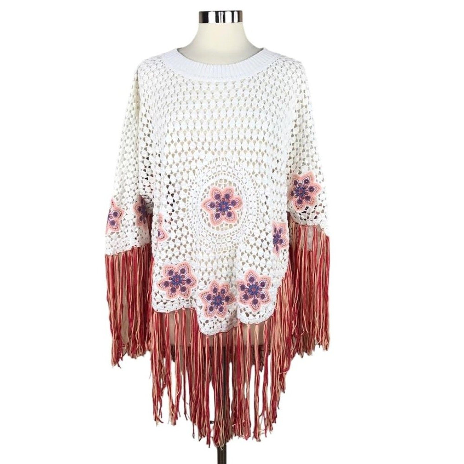 Chloe Fringed Embroidered Crochet Poncho $1795 Size M NWT Rare