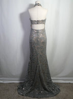 Vintage Sequin Halter - Open Back - Maxi Dress