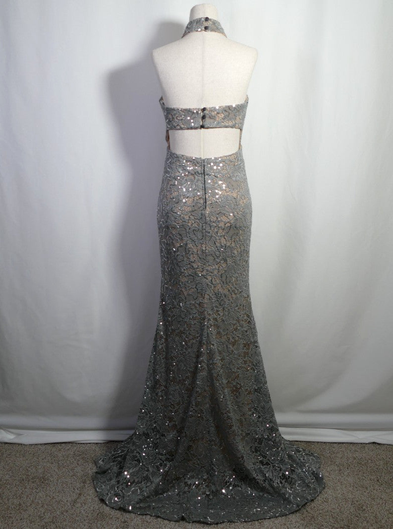 Vintage Sequin Halter - Open Back - Maxi Dress