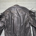 Vintage Route 66 Jacket Leather Fringe Front Zip Black Womens 12 Biker Rodeo