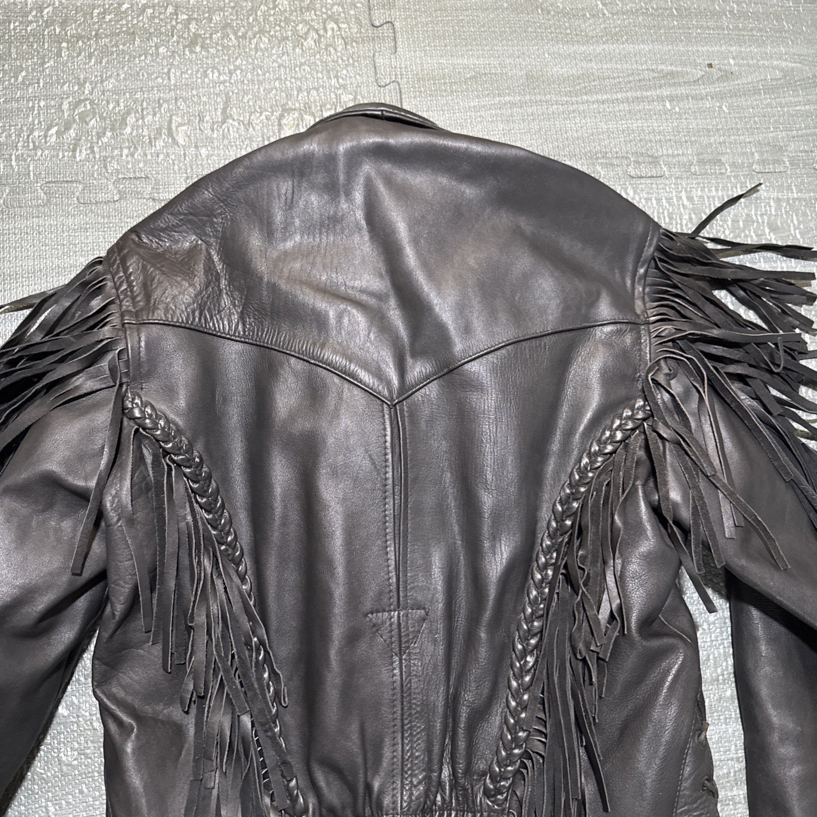 Vintage Route 66 Jacket Leather Fringe Front Zip Black Womens 12 Biker Rodeo