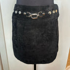 Vintage 00s Bebe black suede mini skirt with buckles & studs Y2K style