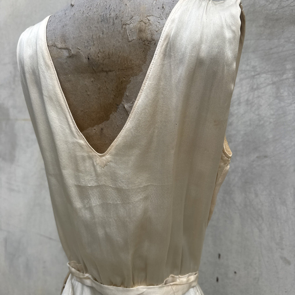 Vintage 1930s White Candlelight Silk Satin Gown Bias Cut Wedding Bridal Dress