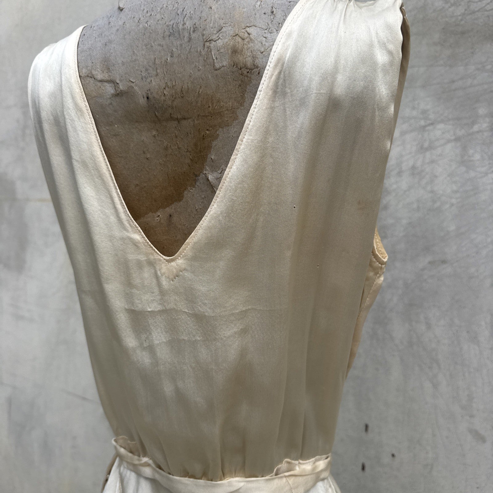Vintage 1930s White Candlelight Silk Satin Gown Bias Cut Wedding Bridal Dress