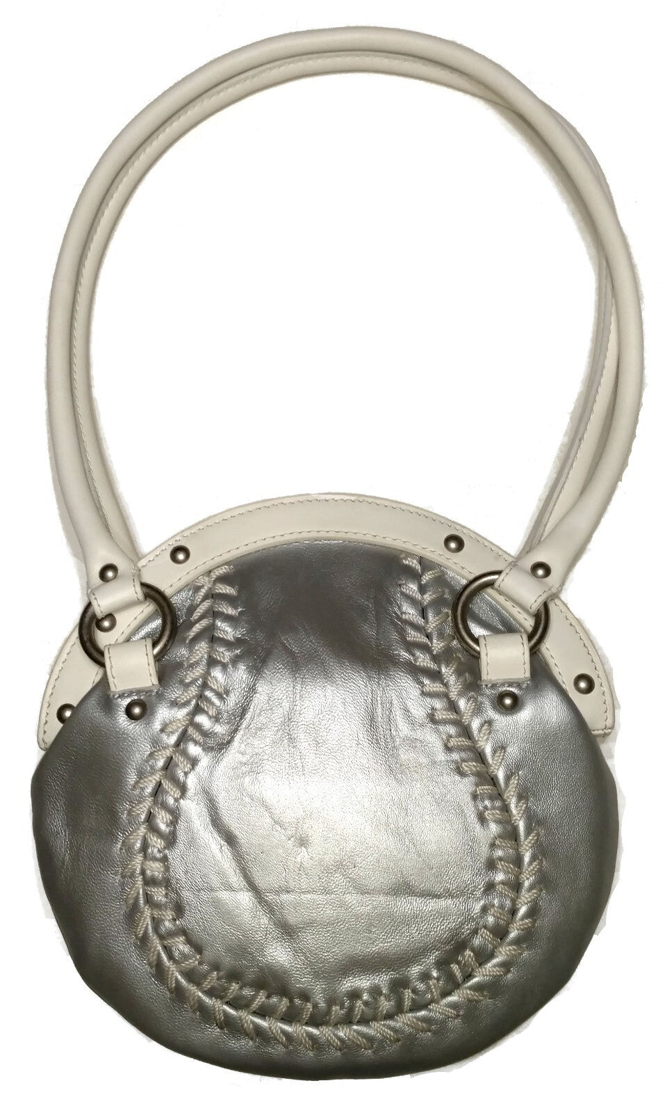Double Play Silver Leather Baseball Purse Red