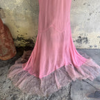 Vintage Late 1920s Early 1930s Bubblegum Pink Silk Chiffon Dress Sheer Ruffle