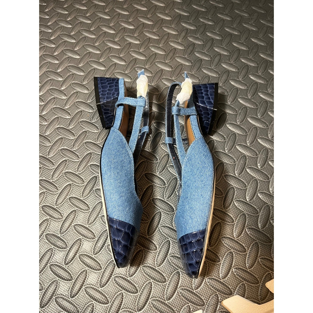 Donald Pliner Blue Denim Croc Embossed Cap Toe Slingback Heels