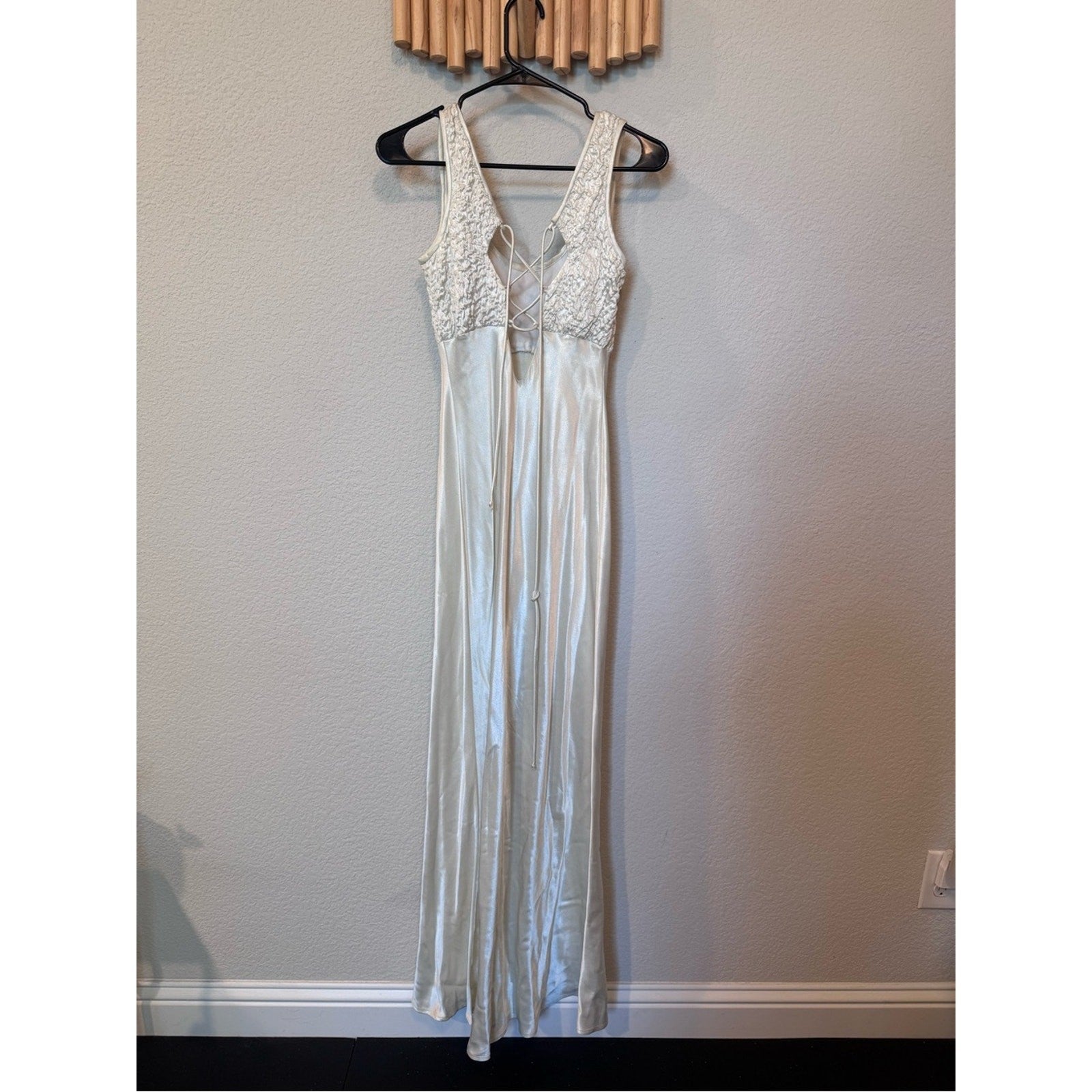 Vintage Cache Off-White Satin Maxi Dress
