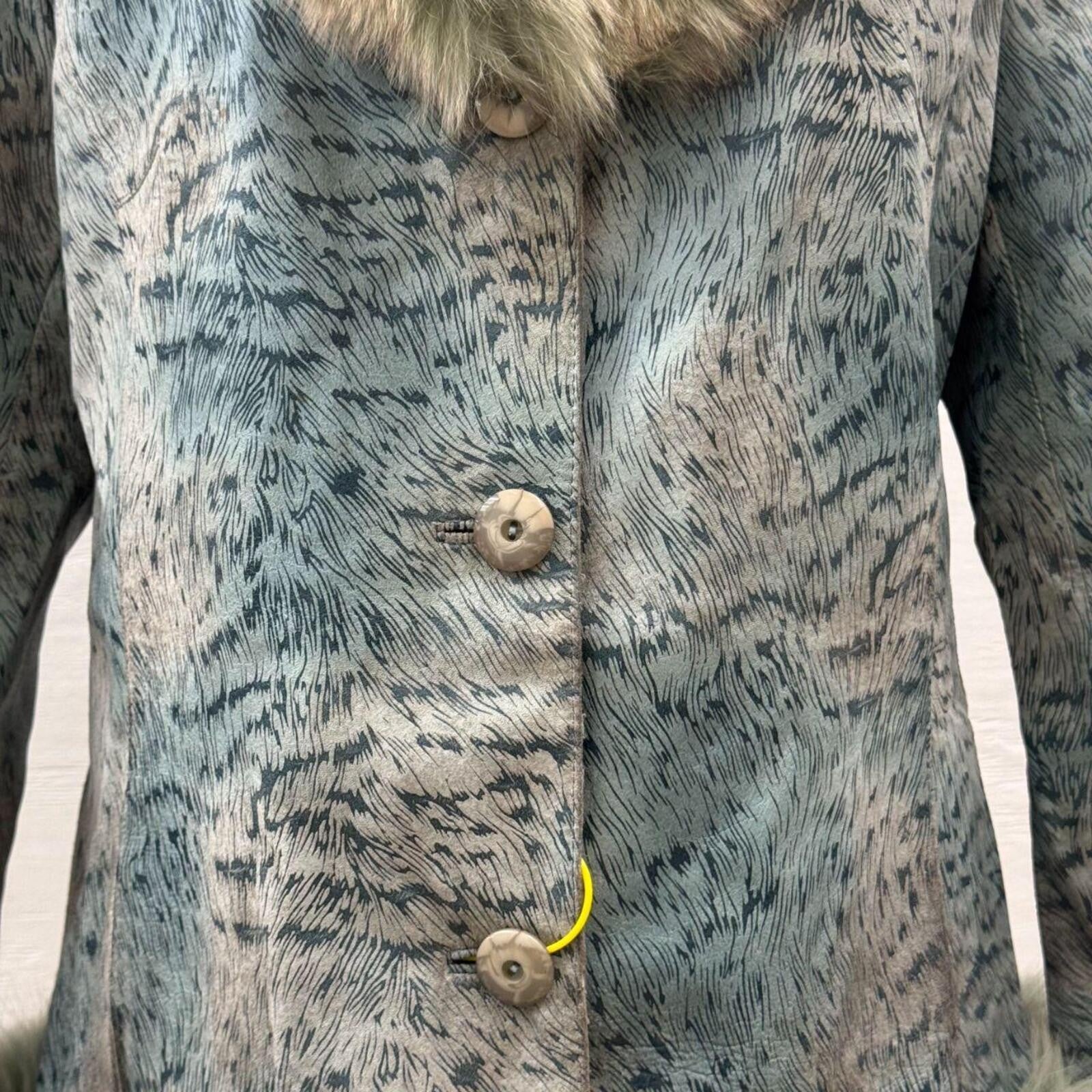 Vintage Y2K Blue Seafoam Fox Fur and Leather Jacket