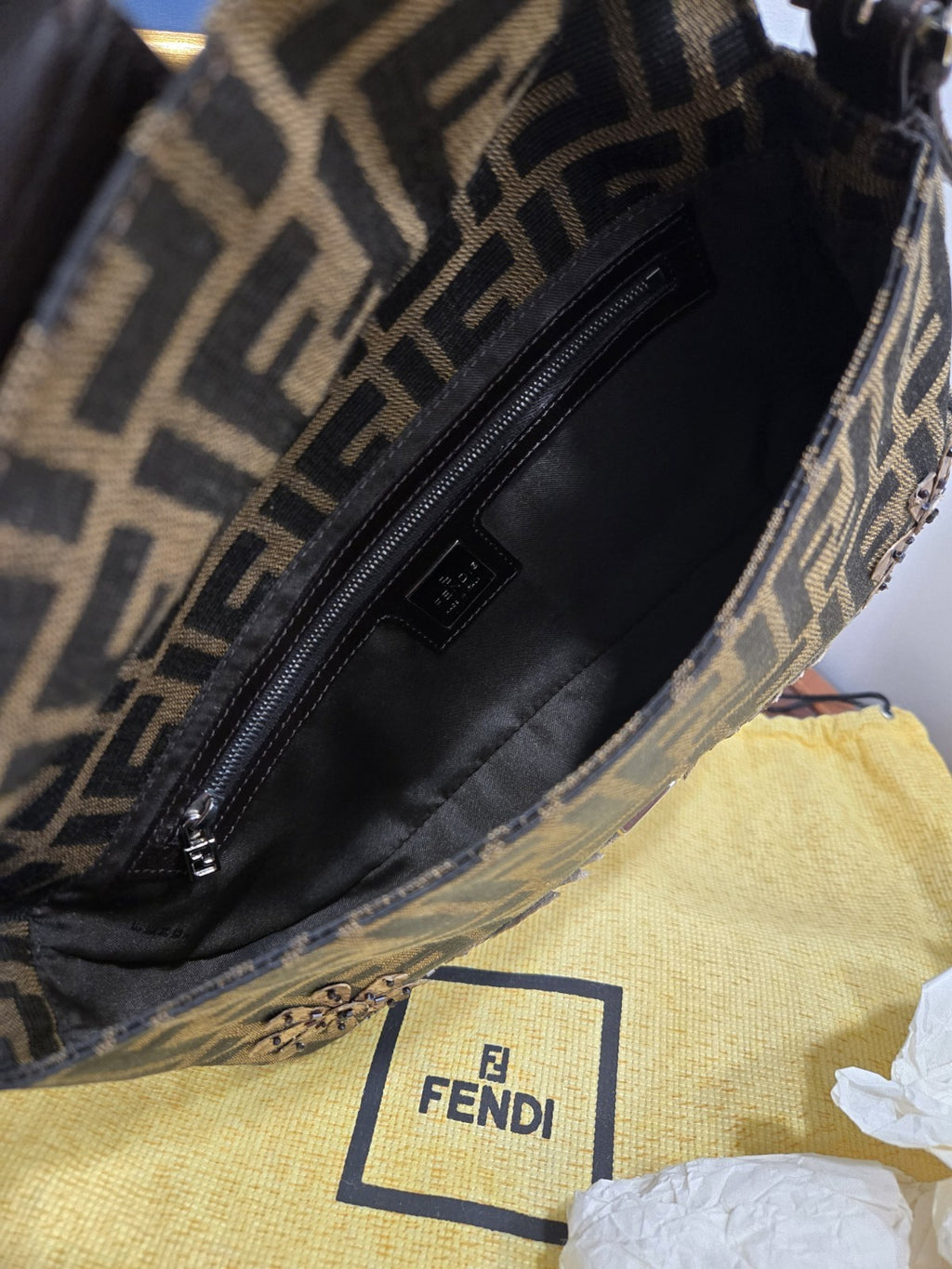 Fendi shoulder bag Mamma Baguette Beaded Flower Zucca Brown