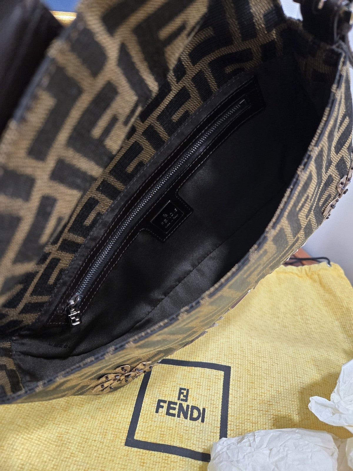 Fendi shoulder bag Mamma Baguette Beaded Flower Zucca Brown