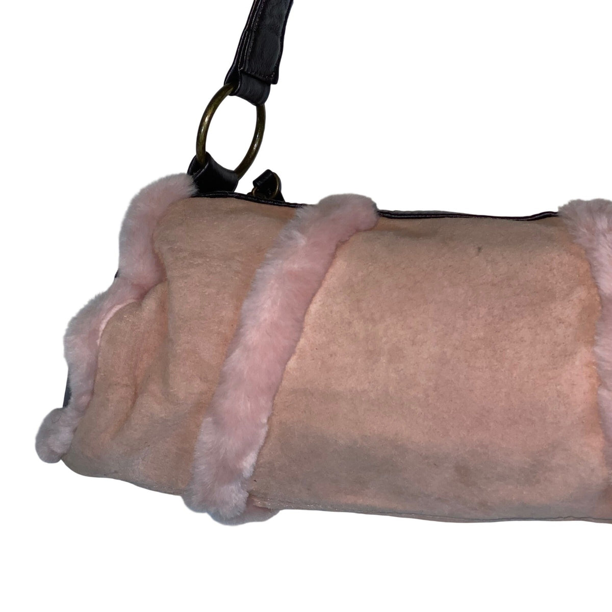 Wilson's Leather Y2K Pink Suede Shoulder Bag with Faux Fur Trim