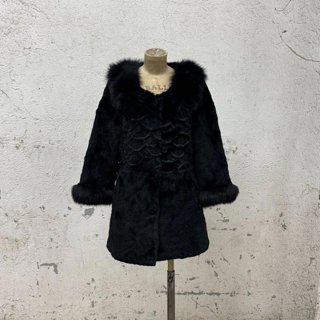 Vintage Y2K Jet Black Rabbit and Fox Fur Jacket
