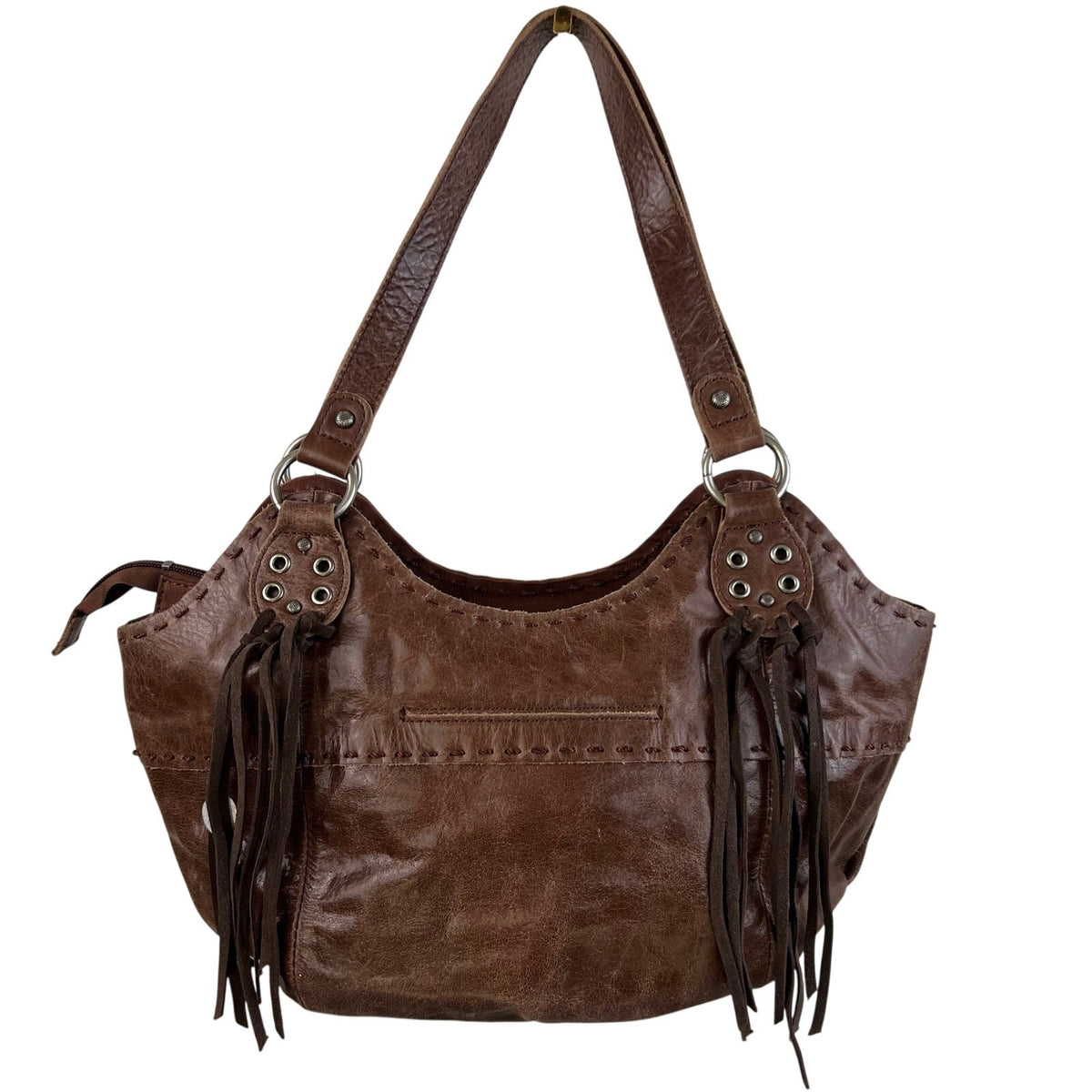 The Sak Brown Leather Fringe Western Shoulder Hobo Bag