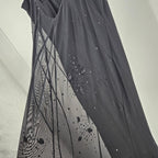 Vintage Cache Dress Black Sequin Flower Mesh Cami