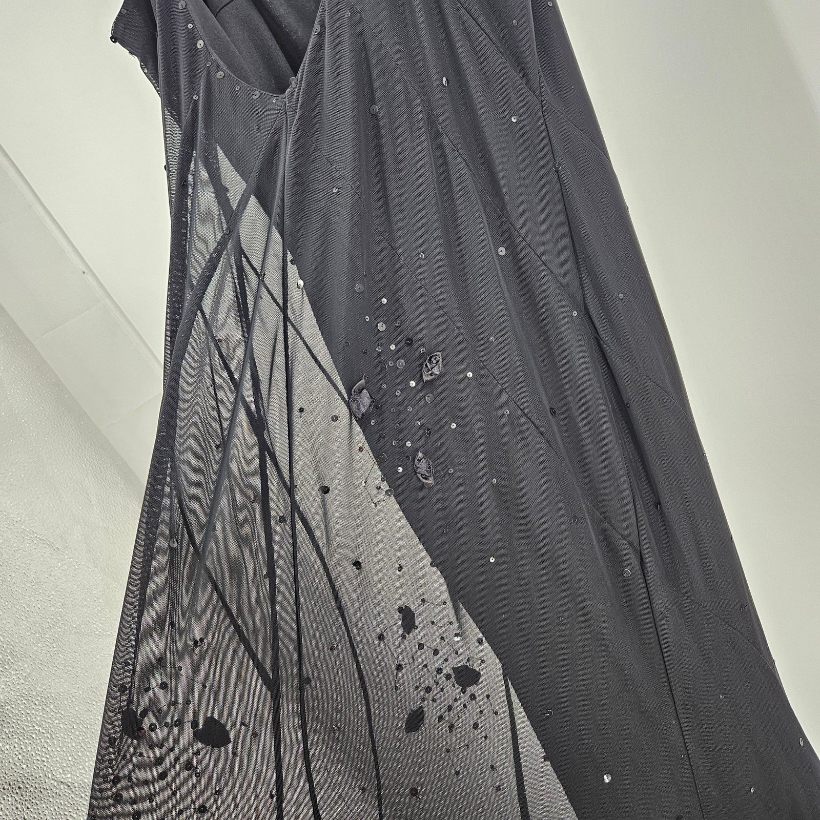 Vintage Cache Dress Black Sequin Flower Mesh Cami
