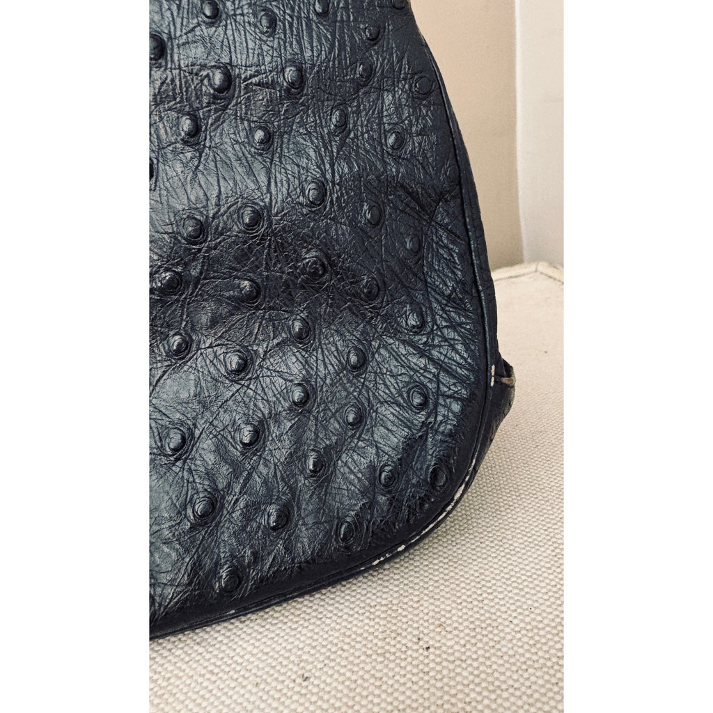 I. Magnin 1950s Genuine Ostrich Skin Handbag Black