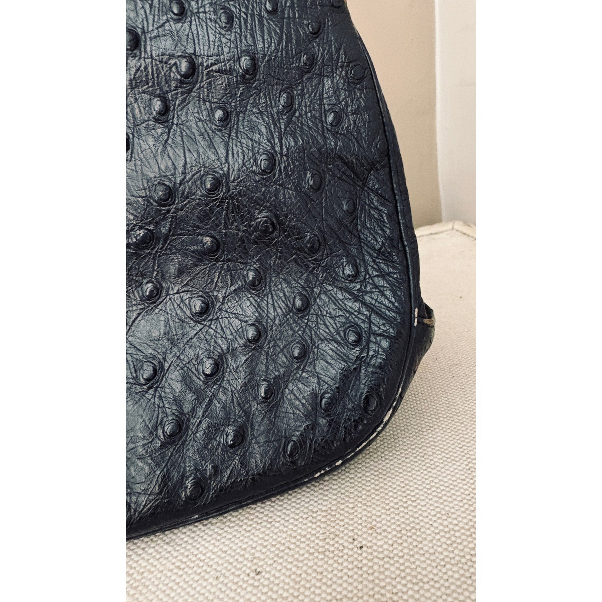 I. Magnin 1950s Genuine Ostrich Skin Handbag Black