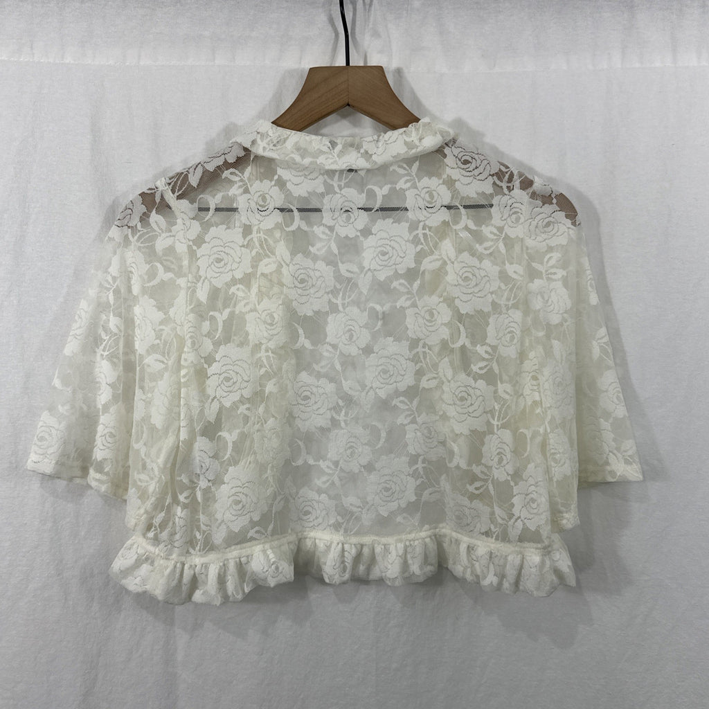 Glamour Ivory Floral Lace Sheer Ruffle Shrug Bolero Cardigan Top Size S