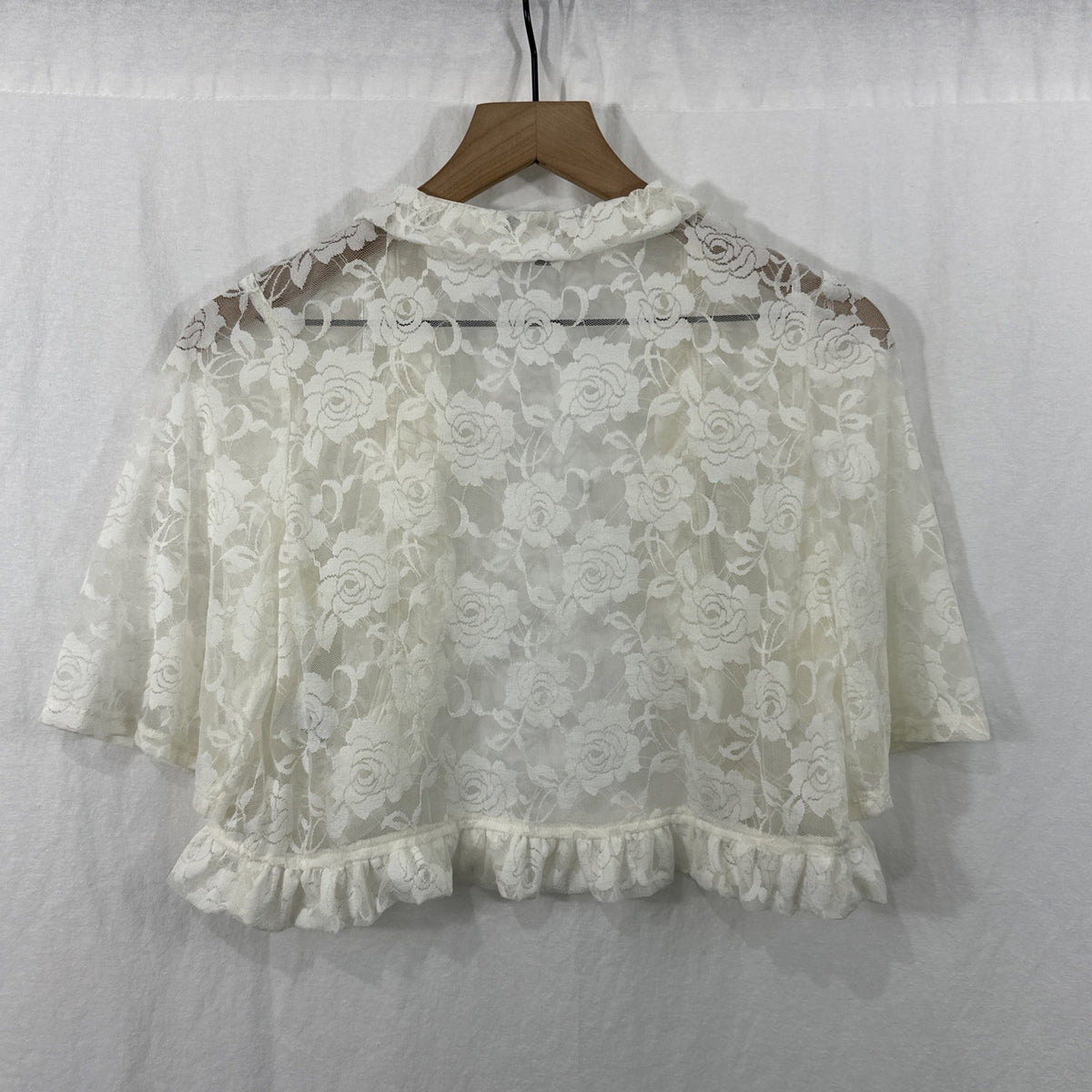 Glamour Ivory Floral Lace Sheer Ruffle Shrug Bolero Cardigan Top Size S