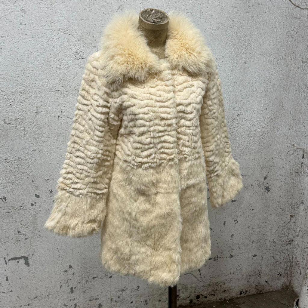 Vintage Y2K Cream Rabbit and Fox Fur Coat