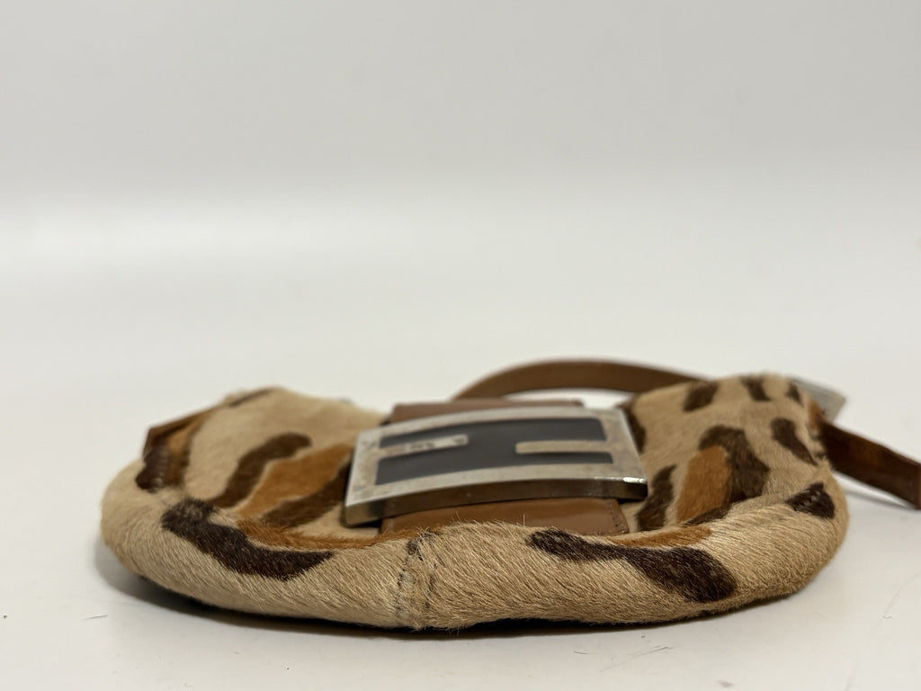 Vtg Fendi Leopard Print Pony Hair Croissant Bag