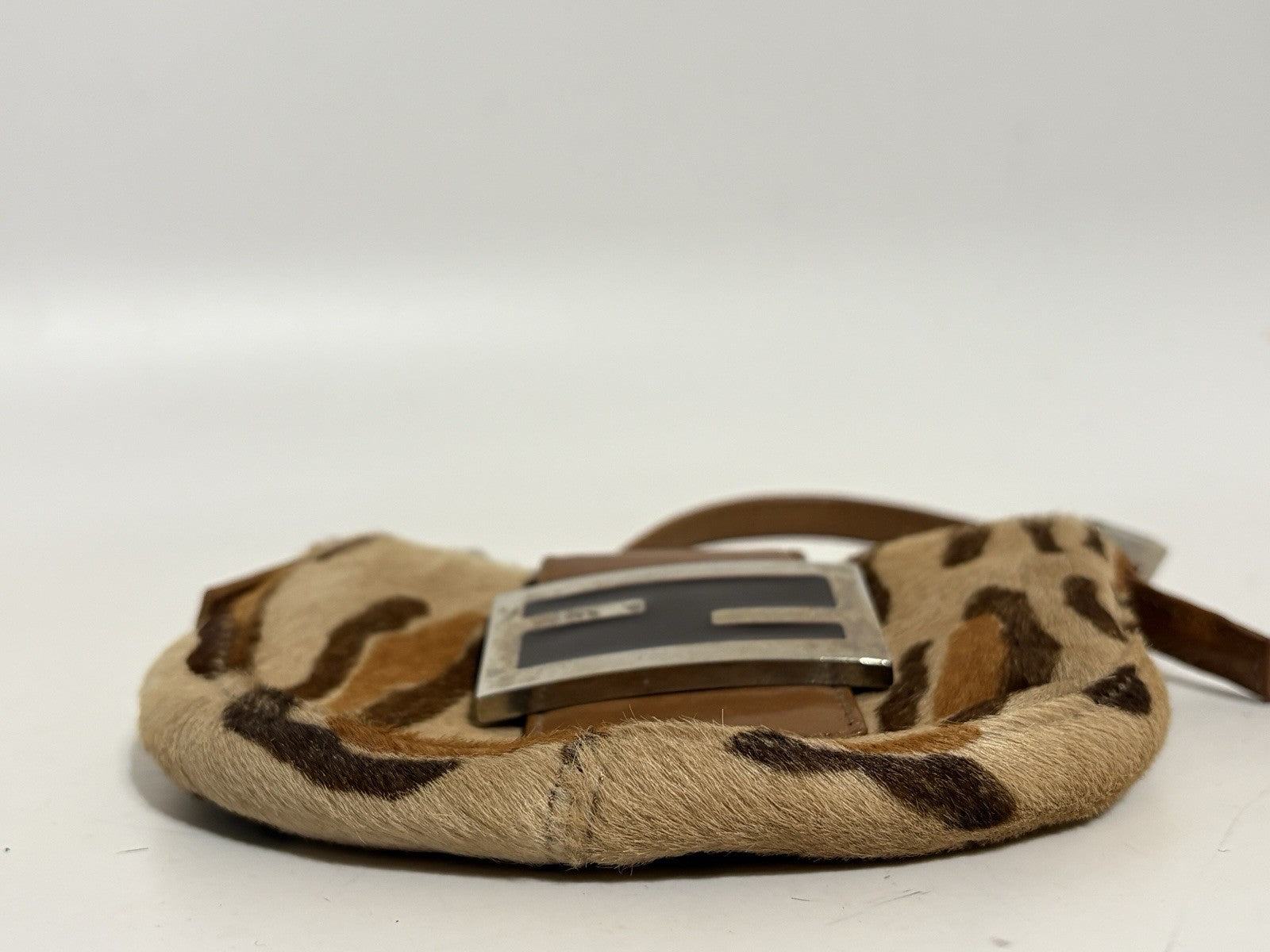Vtg Fendi Leopard Print Pony Hair Croissant Bag