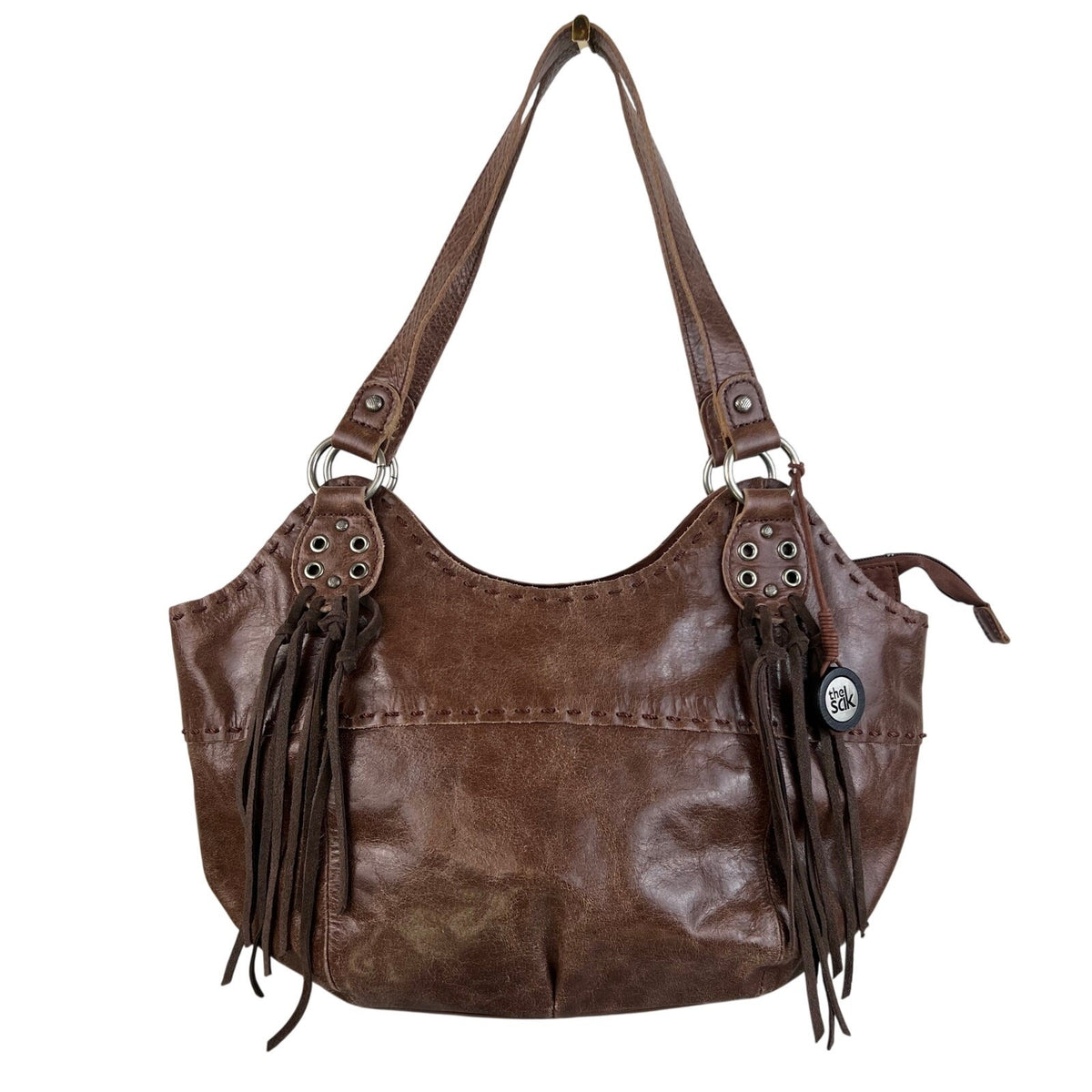 The Sak Brown Leather Fringe Western Shoulder Hobo Bag