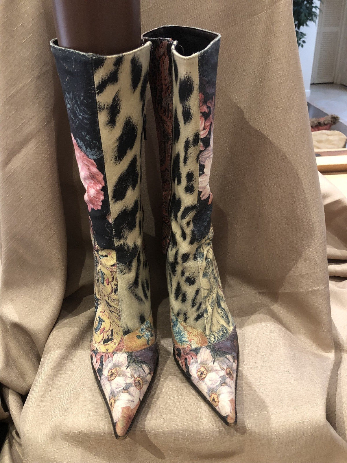 VINTAGE ROBERTO CAVALLI BOOTS PATCHWORK- STILETTO HEEL 71/2 Excellent Condition!