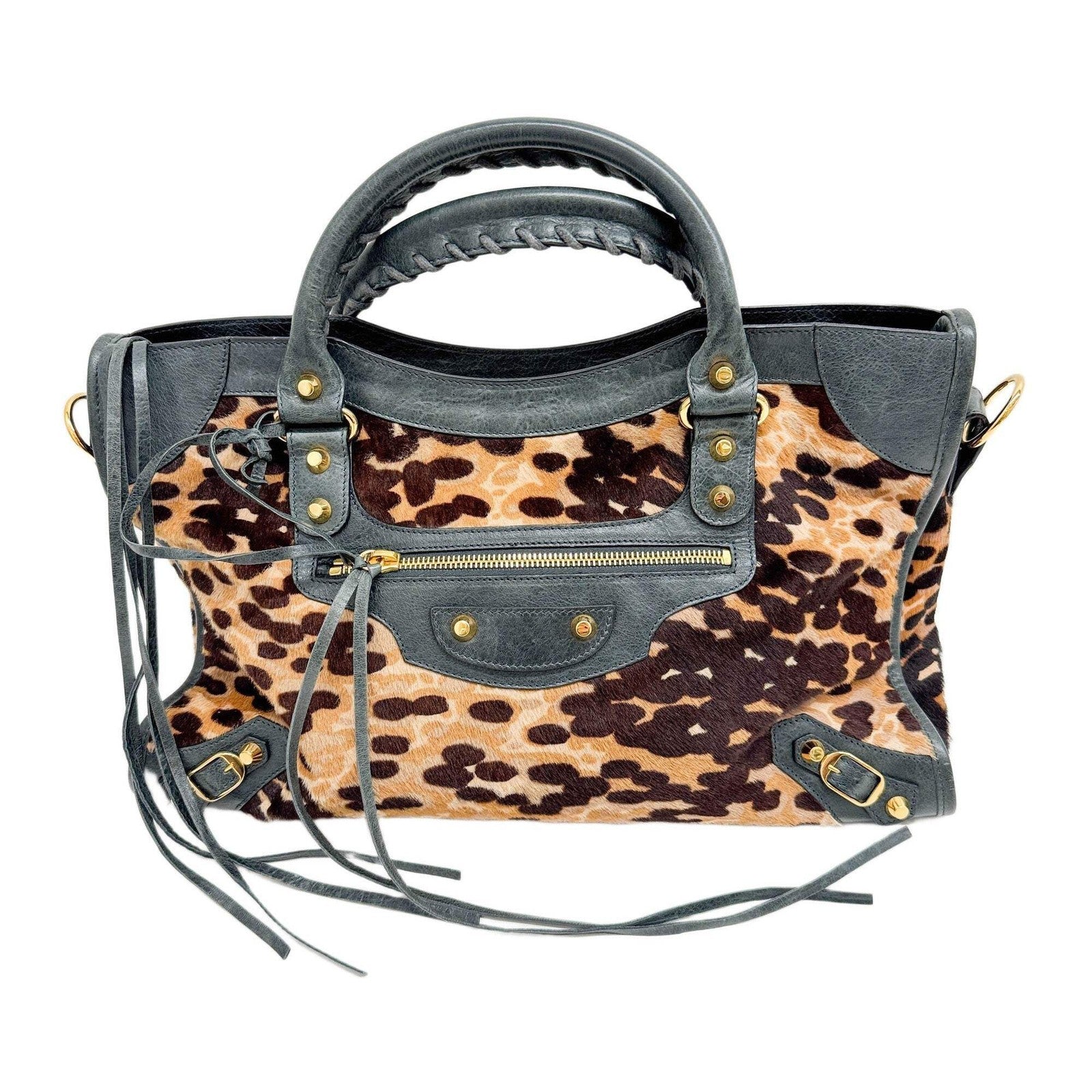 BALENCIAGA The City Brown Animal Print Pony Hair Two Way Bag